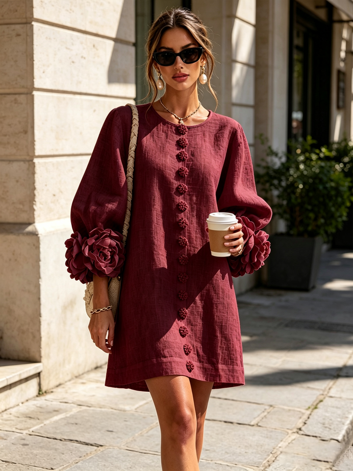 Boryana Colourful Mini Dress with Eye-Catching Ruffled Cuffs