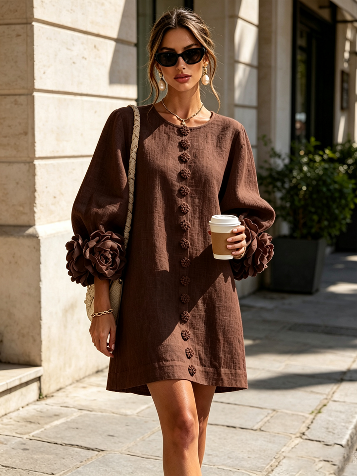 Boryana Colourful Mini Dress with Eye-Catching Ruffled Cuffs