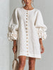 Linen-Blend Shirt Dress with Rosette Trim on the Sleeves.