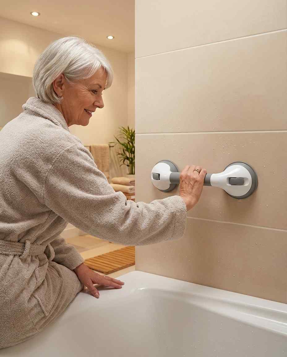 Suction grab handle for the shower, drill-free bathroom safety handle, 15.7 inch