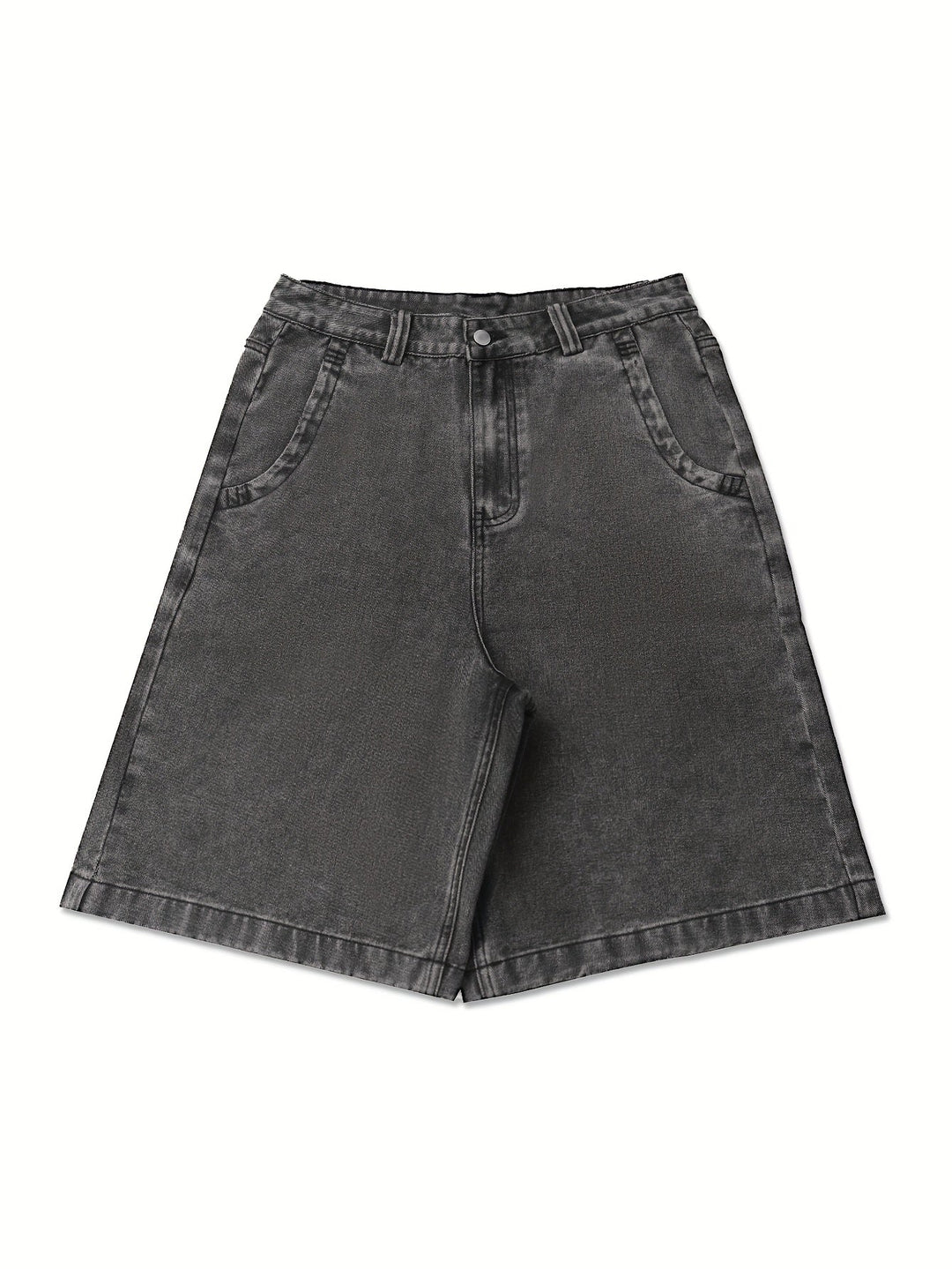 Casual Denim Bermuda Shorts – Loose Fit with Elegant Floral Embroidery