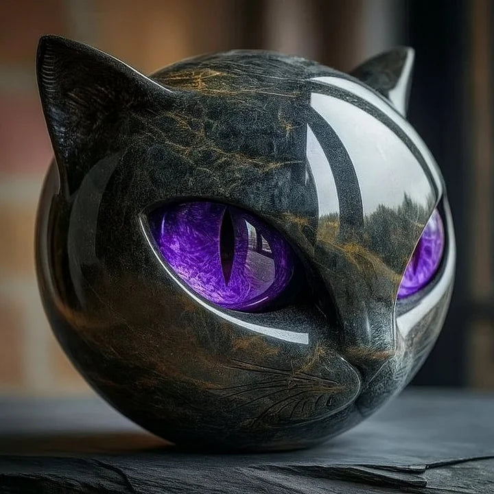 NoirCat Sculpture – Black Cat Head with Mesmerising Eyes