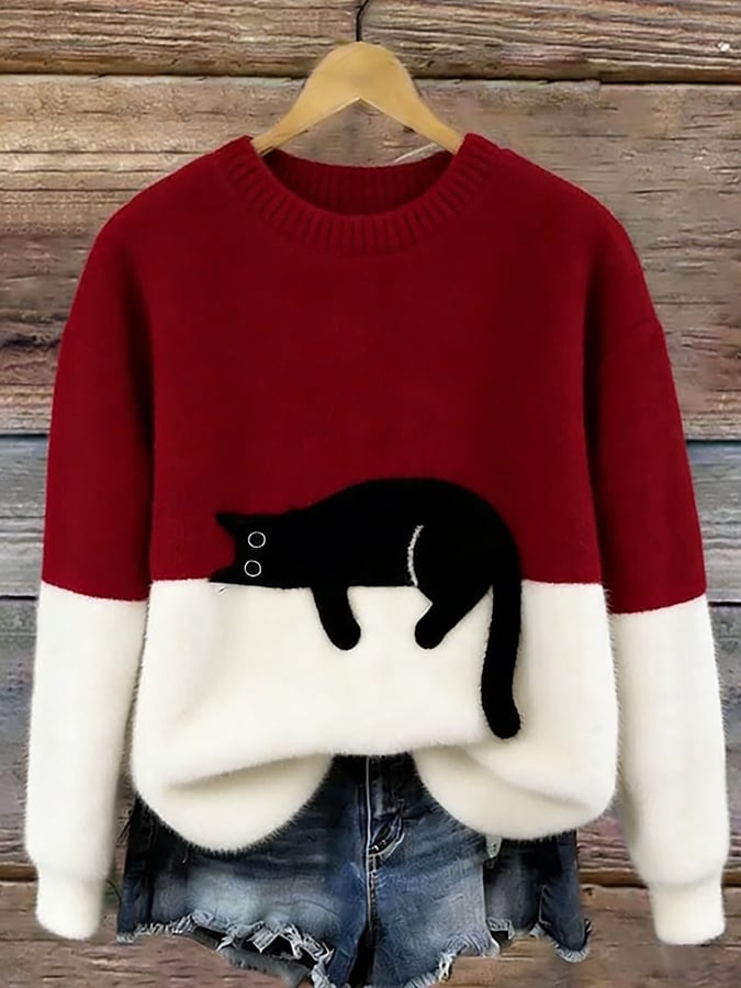 Oversized Jumper with Cat Print