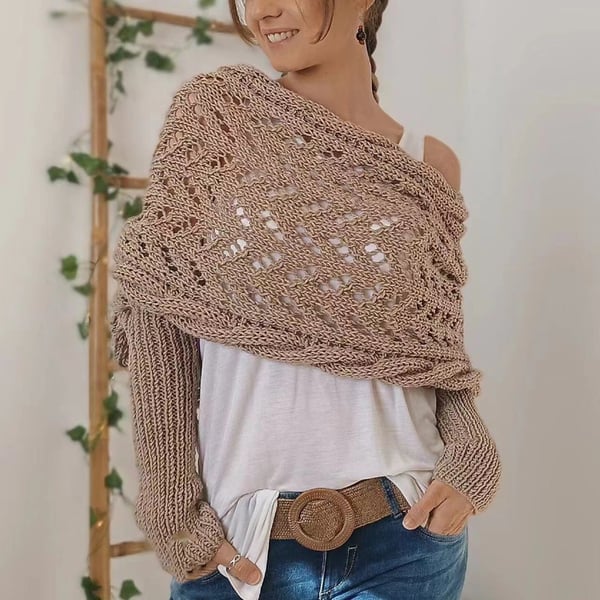 Wrap scarf with double sleeves - cosy knitted scarf with integrated sleeves