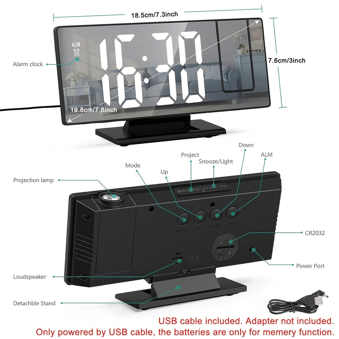 Alarm Clock with LED Projection and Adjustable 180° Projection – Clear Display and Snooze Function for Bedroom or Office