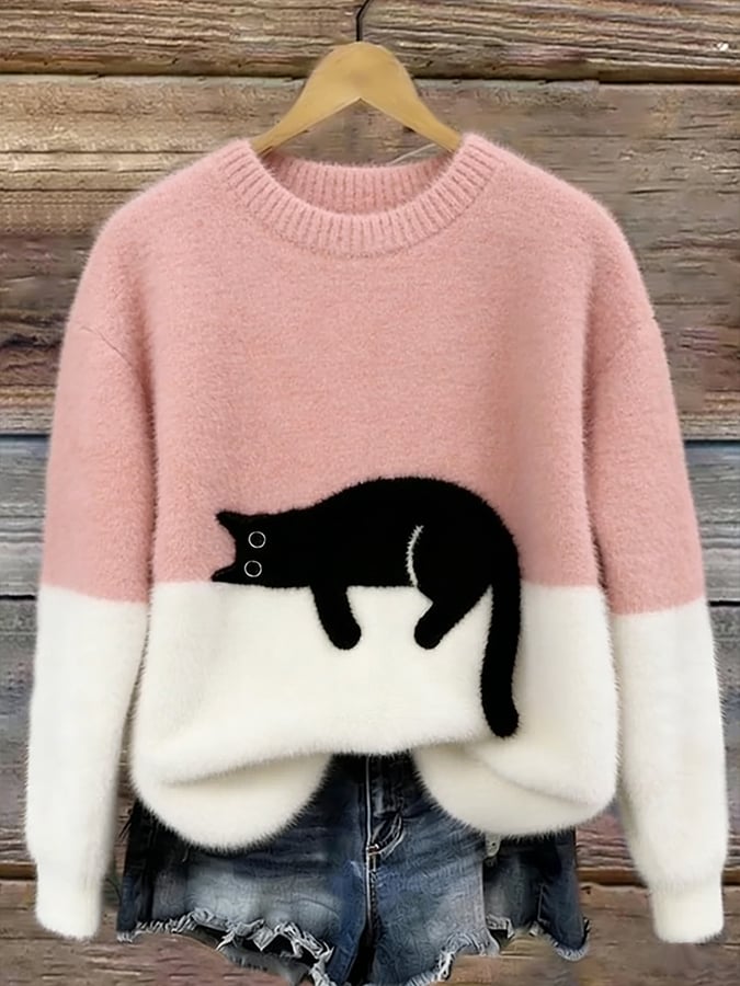 Oversized Jumper with Cat Print