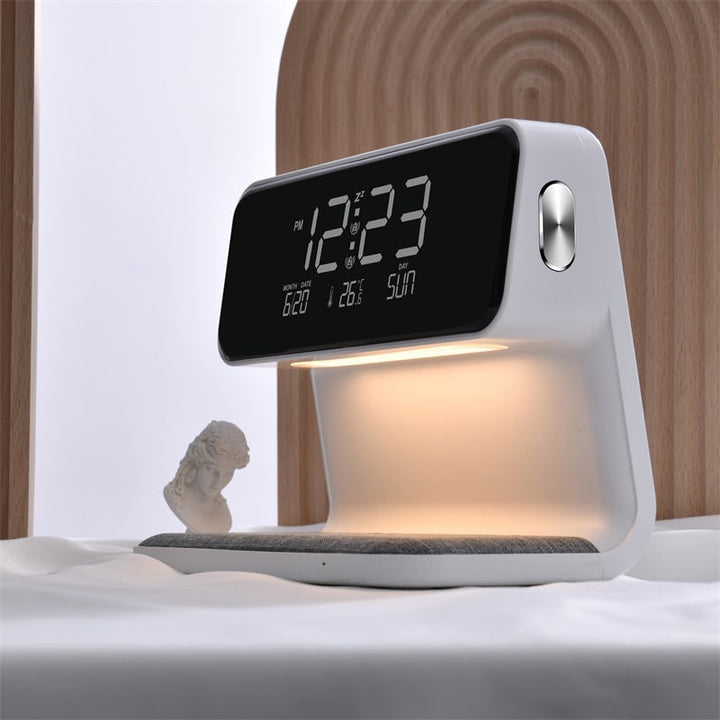 Alarm Clock with Qi Wireless Charging Nightstand Station Digital LED Display and Night Light