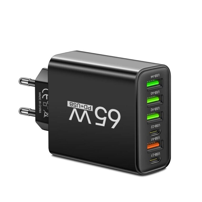 PowerMax 65W 6-in-1 Fast Charger – Charges up to 6 Devices Simultaneously – Ideal for Home, Office and Travel