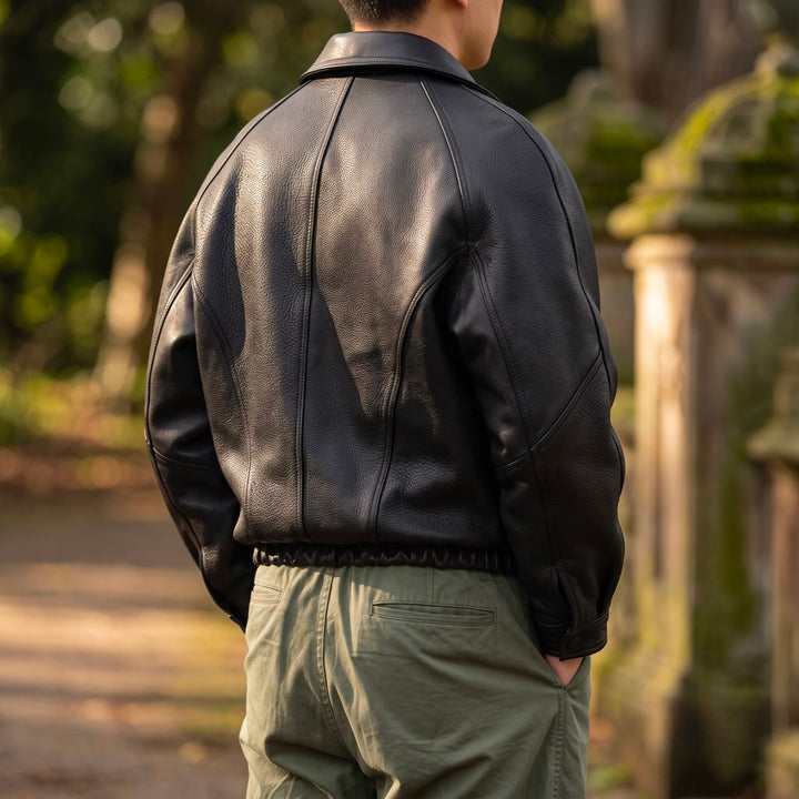 Men's Faux Leather Jacket with Zip and Structured Collar for Spring