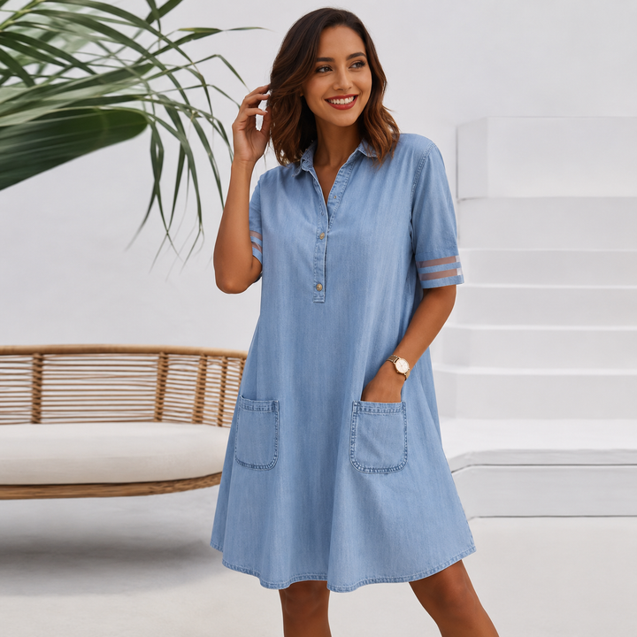 Brittany™ | Tummy-Concealing Denim-Look Shirt Dress