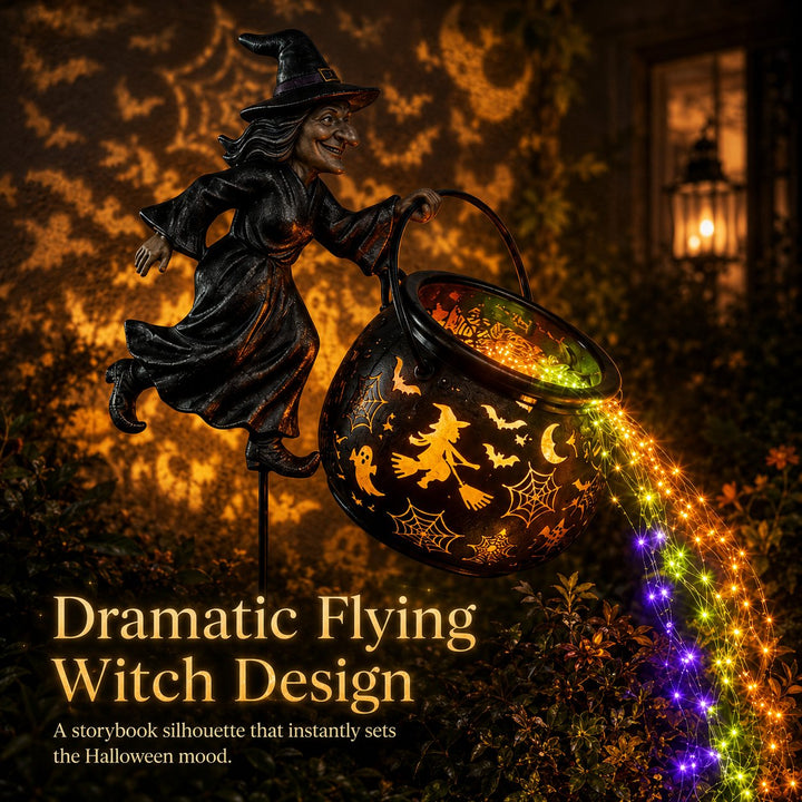 Halloween Witch's Cauldron Garden Lamp with Colourful Glow and Spooky Projections