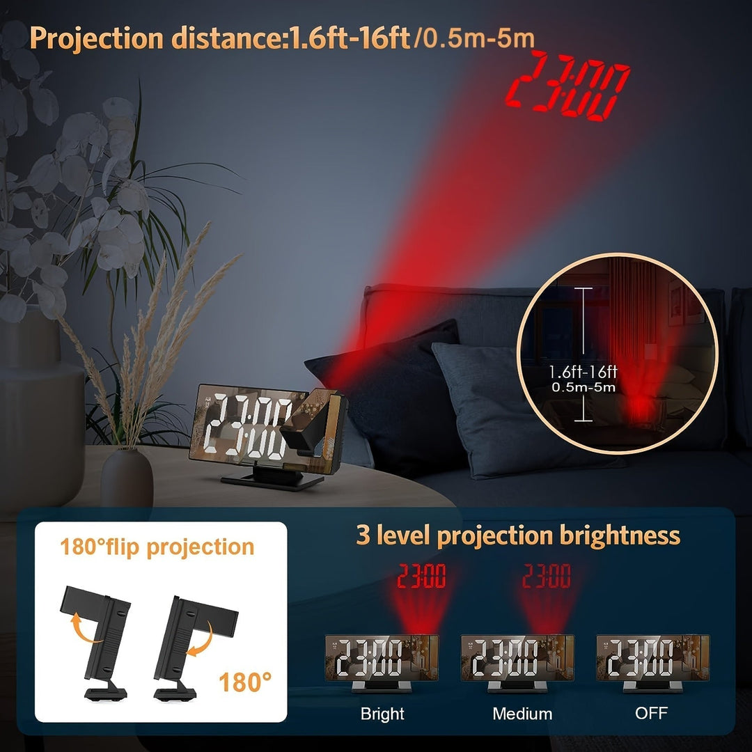 Alarm Clock with LED Projection and Adjustable 180° Projection – Clear Display and Snooze Function for Bedroom or Office