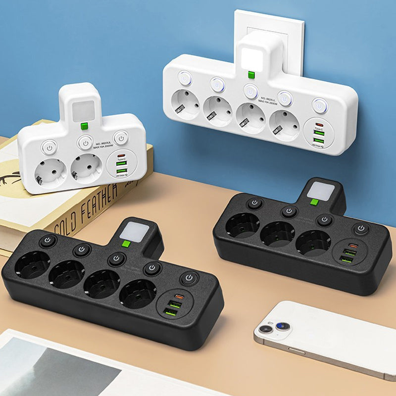 Power Strip with USB and Switches | Multi-Socket Surge Protector 2500 W
