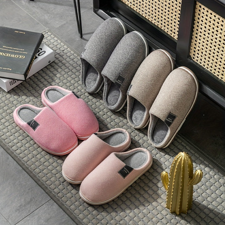 Warm Herringbone Men's Slippers – Comfort and Grip for Autumn and Winter at Home