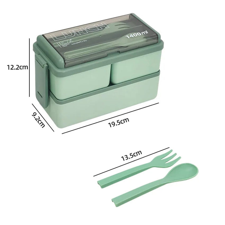 Bento Lunch Box Portable Double Layer with Compartments and Cutlery