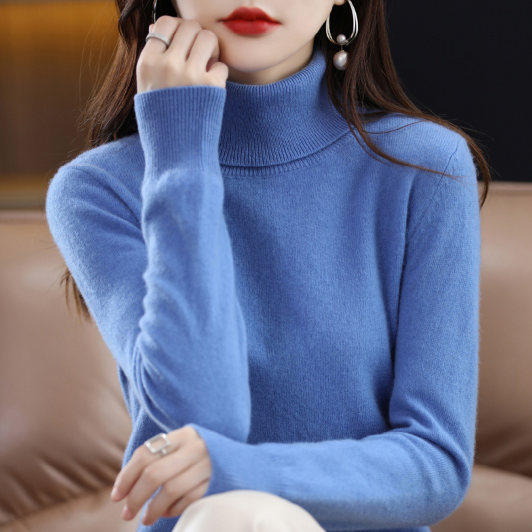 Women's 100% cashmere polo neck jumper – soft, regular fit