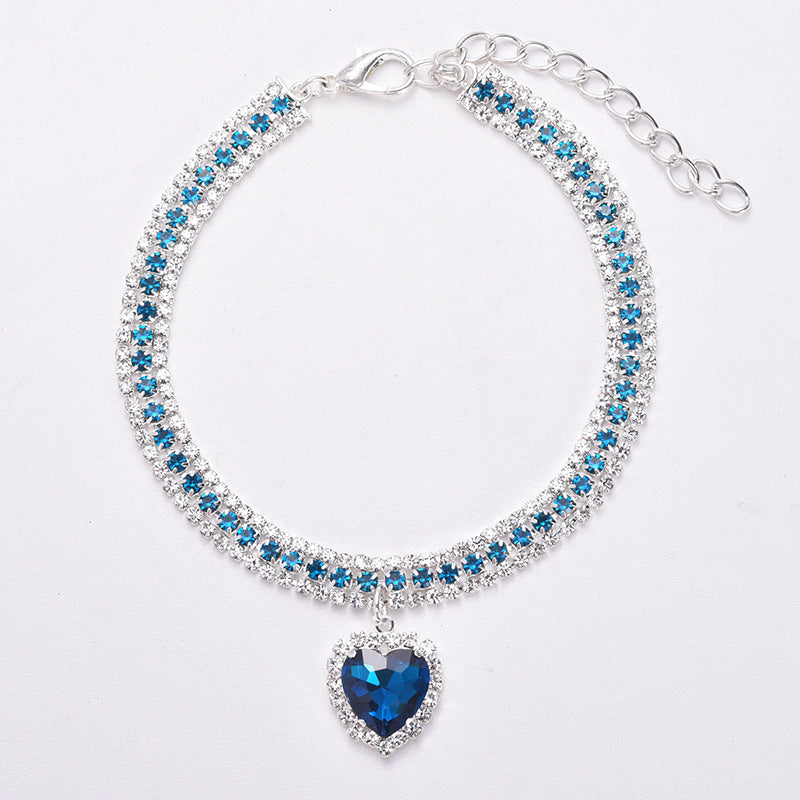 Luxury Cat | Luxury Crystal Cat Collar with Reflective Gem Heart Pendant