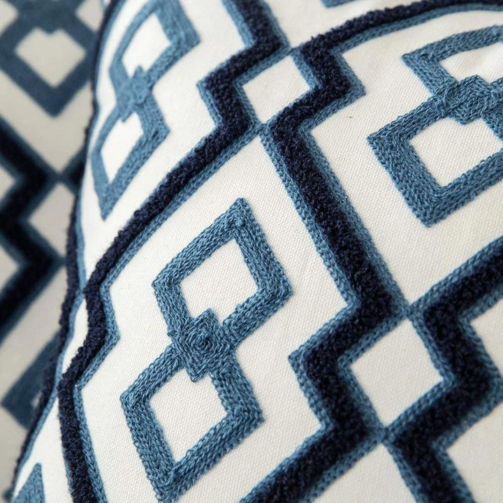 Auralithe - Blue Embroidered Cushion Cover with Ornamental Pattern
