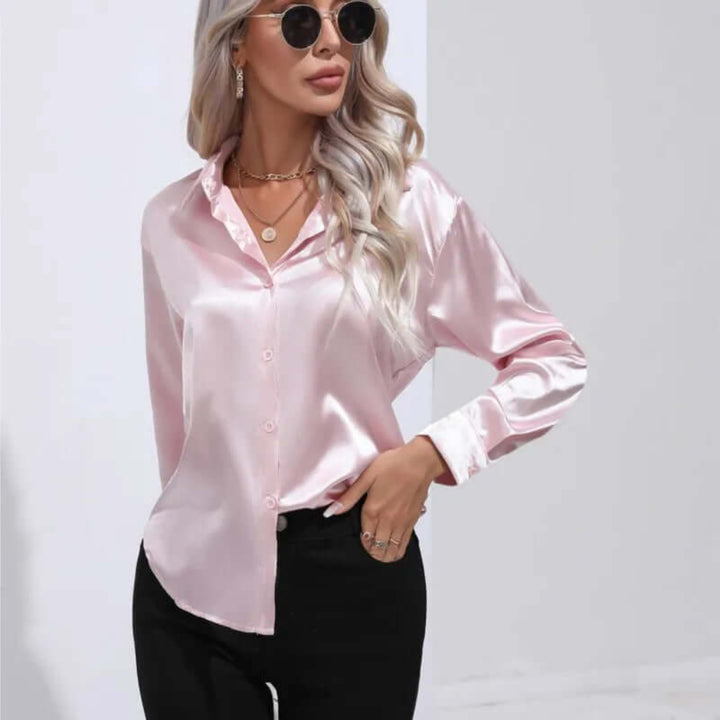 Women's Satin Loose Fit Long Sleeve Blouse