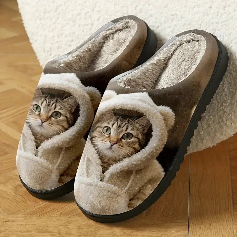 Cosy Slip-On Slippers with 3D Cat Face