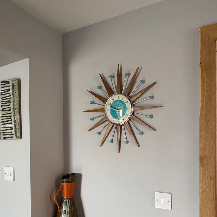 Handmade mid-century style wall clock | Retro wall decor, quiet & battery-operated