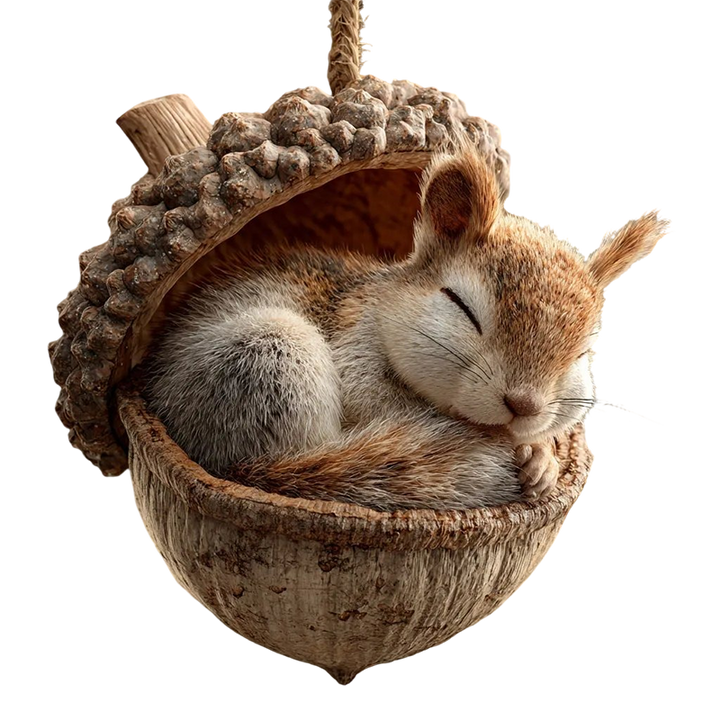 Christmas Ornament Woodland Animal Resin Acorn LED Sleeping Figurine Gift