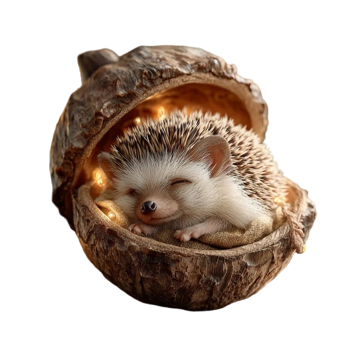 Christmas Ornament Woodland Animal Resin Acorn LED Sleeping Figurine Gift
