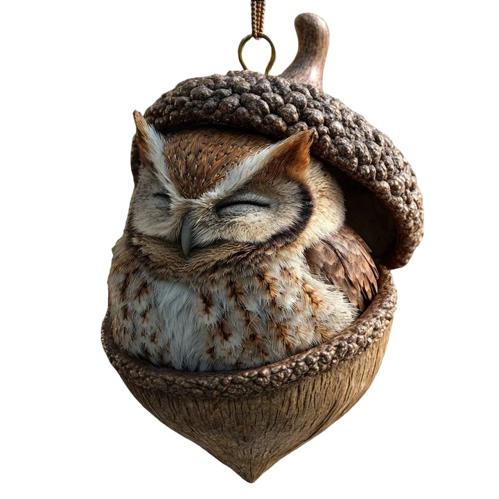 Christmas Ornament Woodland Animal Resin Acorn LED Sleeping Figurine Gift