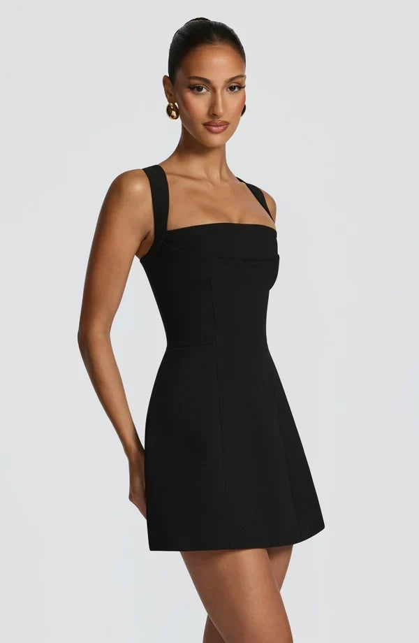 Isabeau Mini Dress – Boned Corset, Square Neckline, Flared Skirt