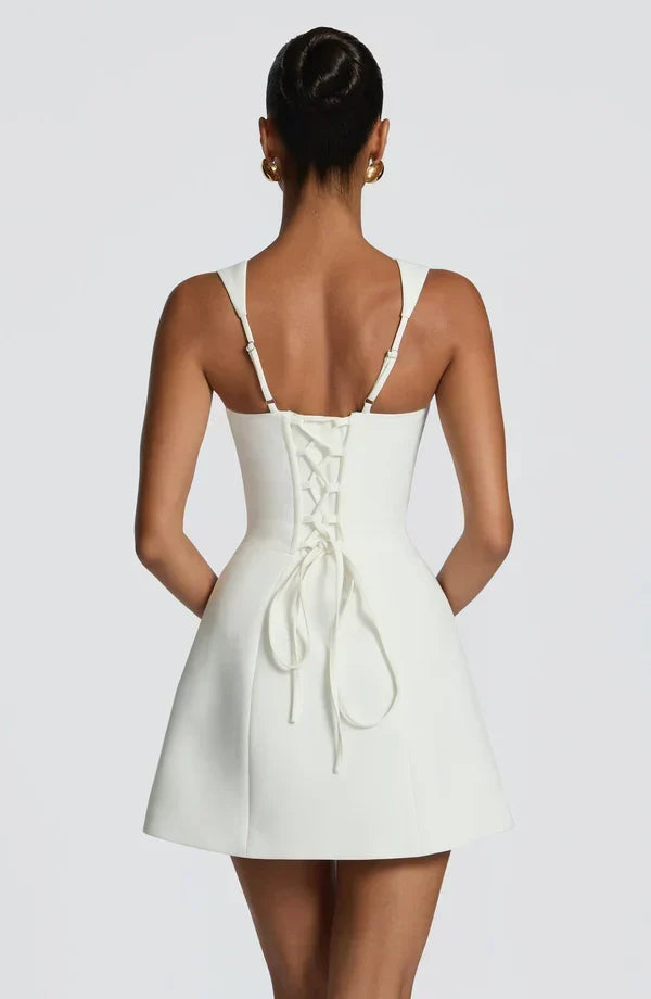 Isabeau Mini Dress – Boned Corset, Square Neckline, Flared Skirt