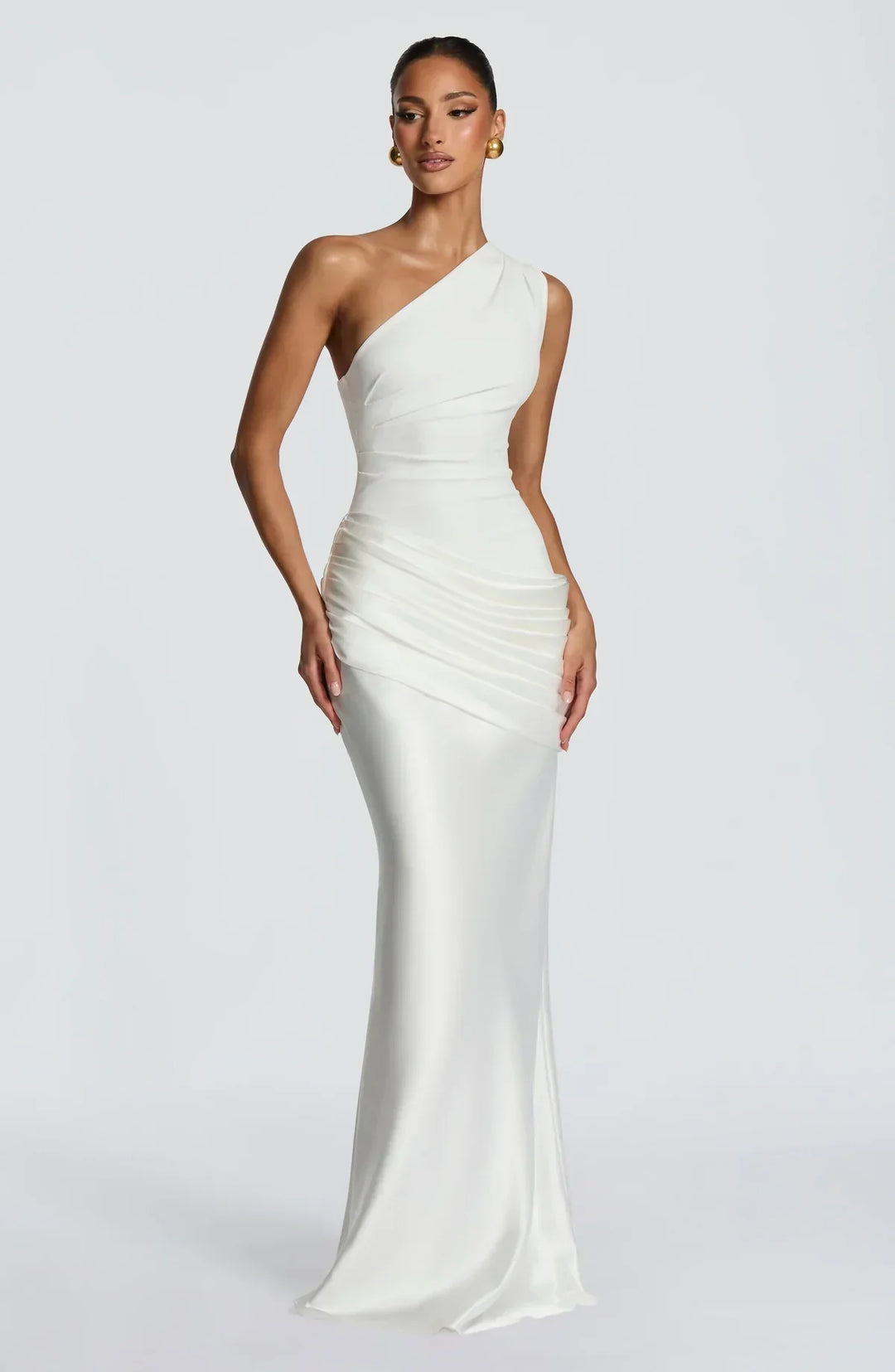 Sidonie One-Shoulder Draped Satin Maxi Dress