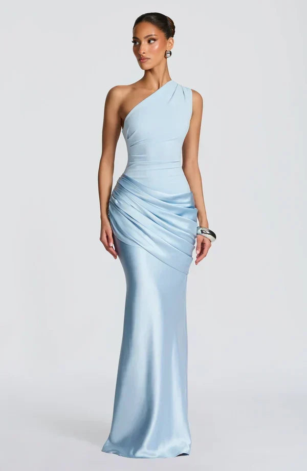 Sidonie One-Shoulder Draped Satin Maxi Dress