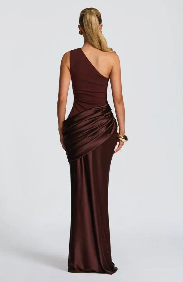 Sidonie One-Shoulder Draped Satin Maxi Dress