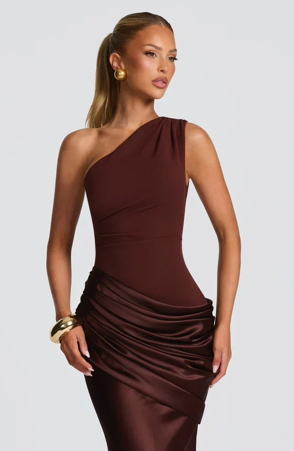 Sidonie One-Shoulder Draped Satin Maxi Dress