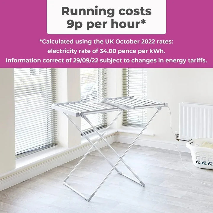 Heated Electric Clothes Drying Rack with Folding Wings and Aluminum Frame