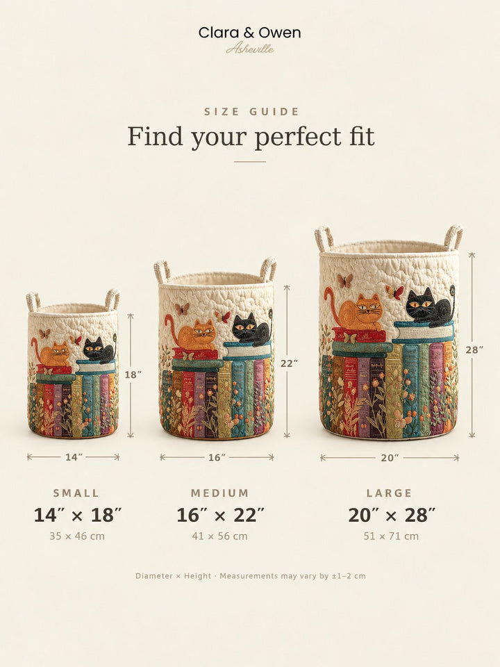 Quilted laundry basket with cat pattern, foldable fabric laundry basket with handles