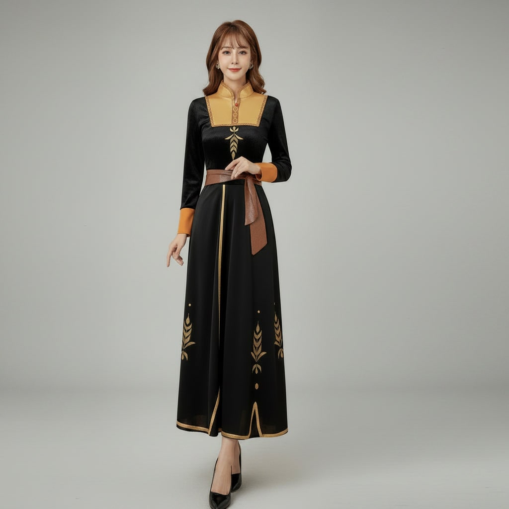 Halloween Adult Ice Princess Costume Dress with Cape and Embroidery