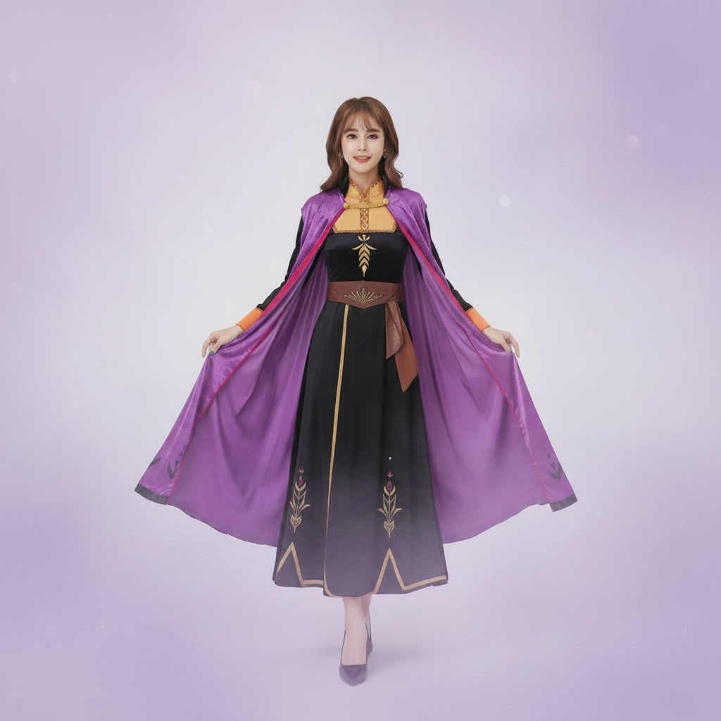 Halloween Adult Ice Princess Costume Dress with Cape and Embroidery