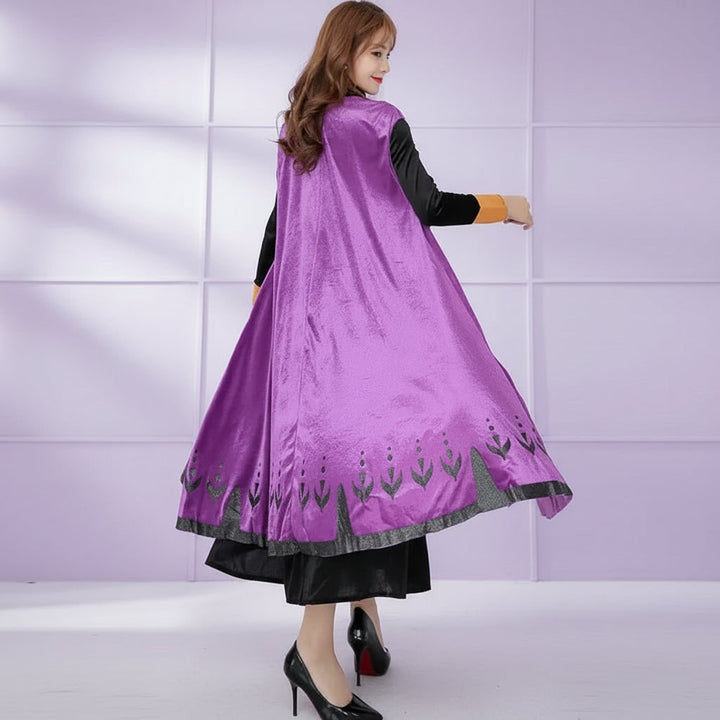 Halloween Adult Ice Princess Costume Dress with Cape and Embroidery