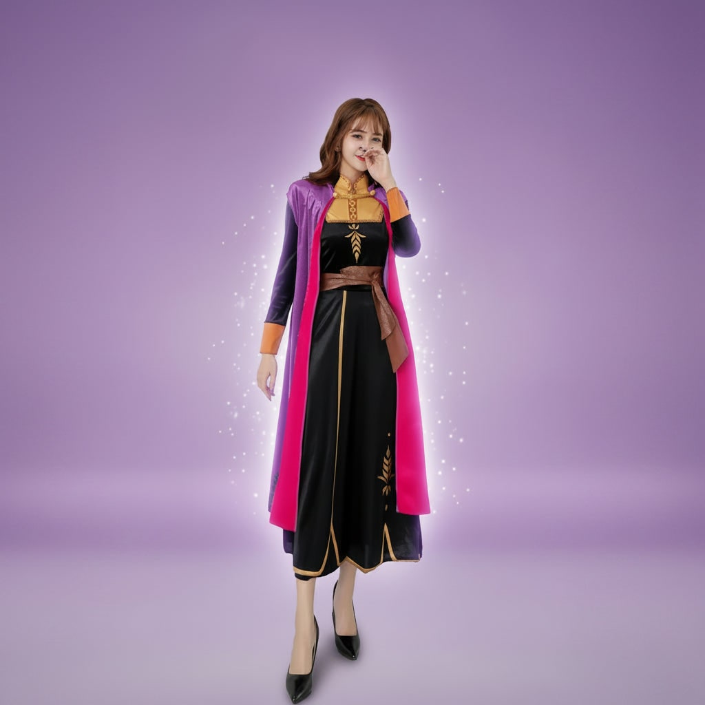Halloween Adult Ice Princess Costume Dress with Cape and Embroidery