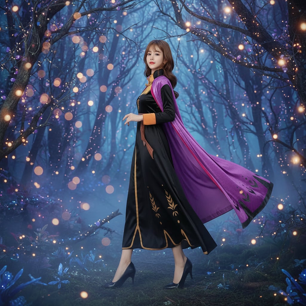 Halloween Adult Ice Princess Costume Dress with Cape and Embroidery