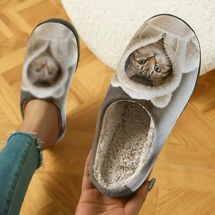 Cosy Slip-On Slippers with 3D Cat Face