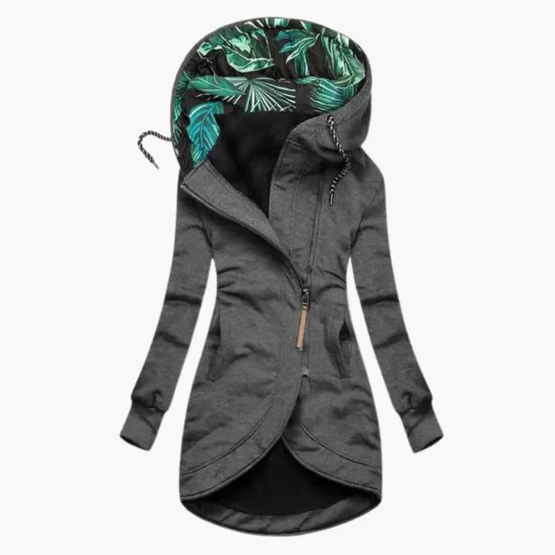 Women's long jacket with asymmetric zip