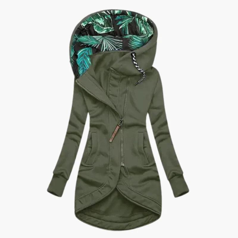Women's long jacket with asymmetric zip