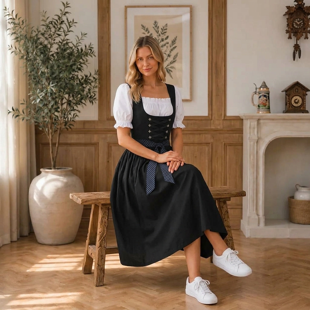 Women's Midi Dirndl with Lace-Up Bodice