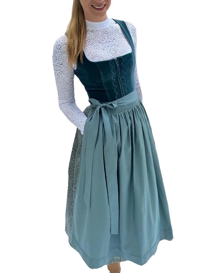 Women's Traditional Midi Dirndl Dress with Apron