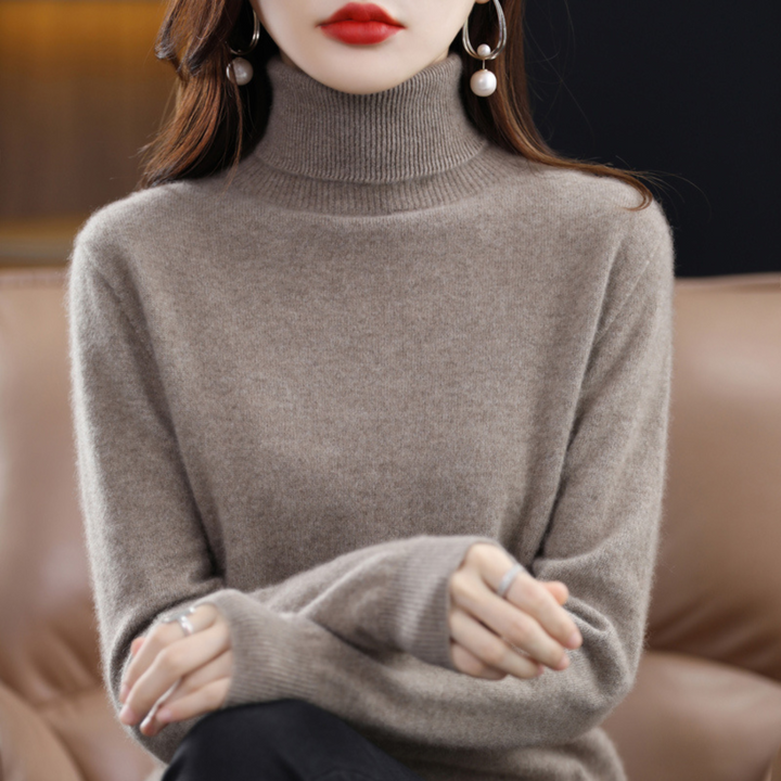 Women's 100% cashmere polo neck jumper – soft, regular fit