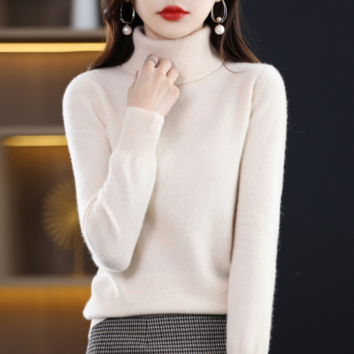 Women's 100% cashmere polo neck jumper – soft, regular fit