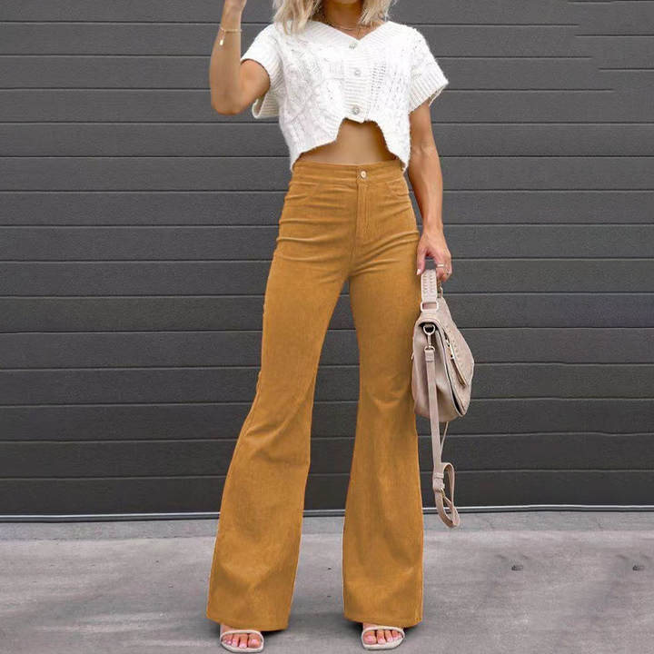 Women's High-Waisted Flared Organic Corduroy Trousers – Elegance Spice