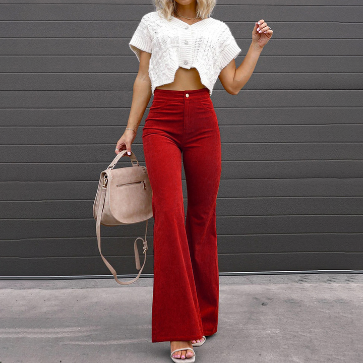 Women's High-Waisted Flared Organic Corduroy Trousers – Elegance Spice